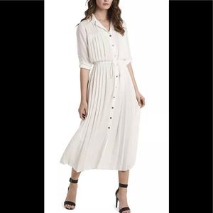 Short Sleeve Point Collar Pleated Midi Shirt Dress never been worn.